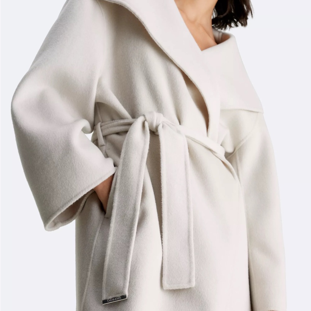 Calvin Klein 100% Wool Belted Wrap Coat - Picture 3 of 9